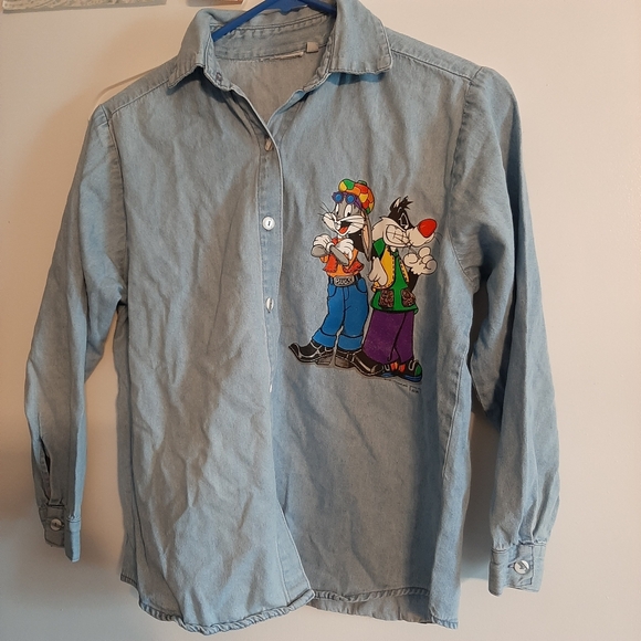 Warner Brothers Vintage kids size 12 Denim long sleeve button up Year 1990s - Picture 7 of 7